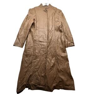 Vintage 70s New England Sportswear Leather Trench Coat Womens Size 12 Brown
